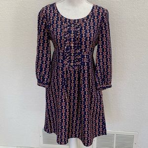 Lilly Pulitzer equestrian 100% pure silk high waisted, 3/4 sleeve mini dress.